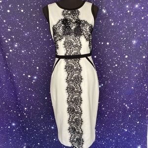 NICOLE MILLER White & Black Lace Bodycon Dress M